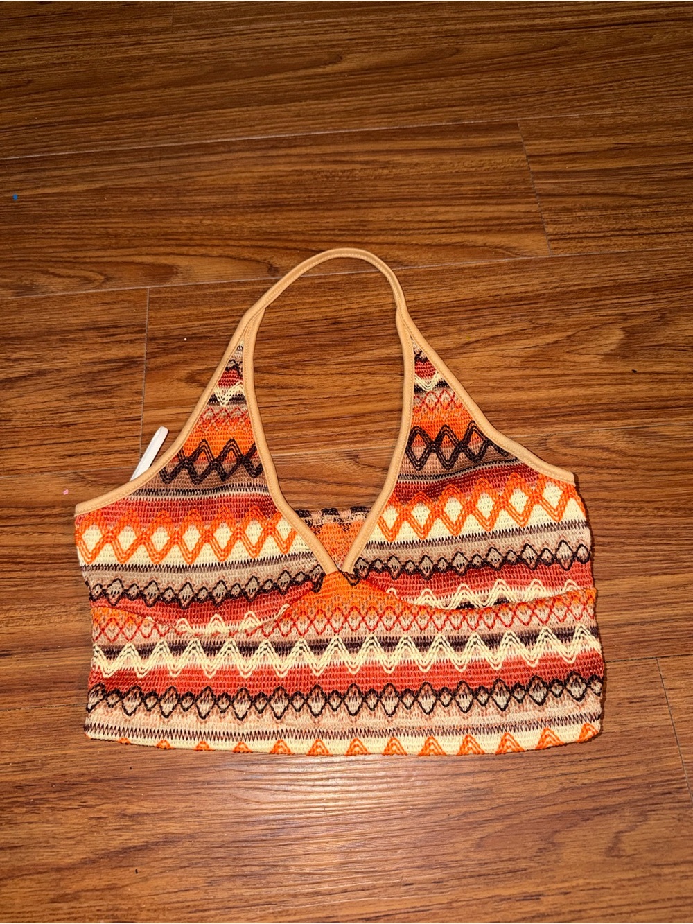 Striped Knit Halter Crop Top in Orange and Cream